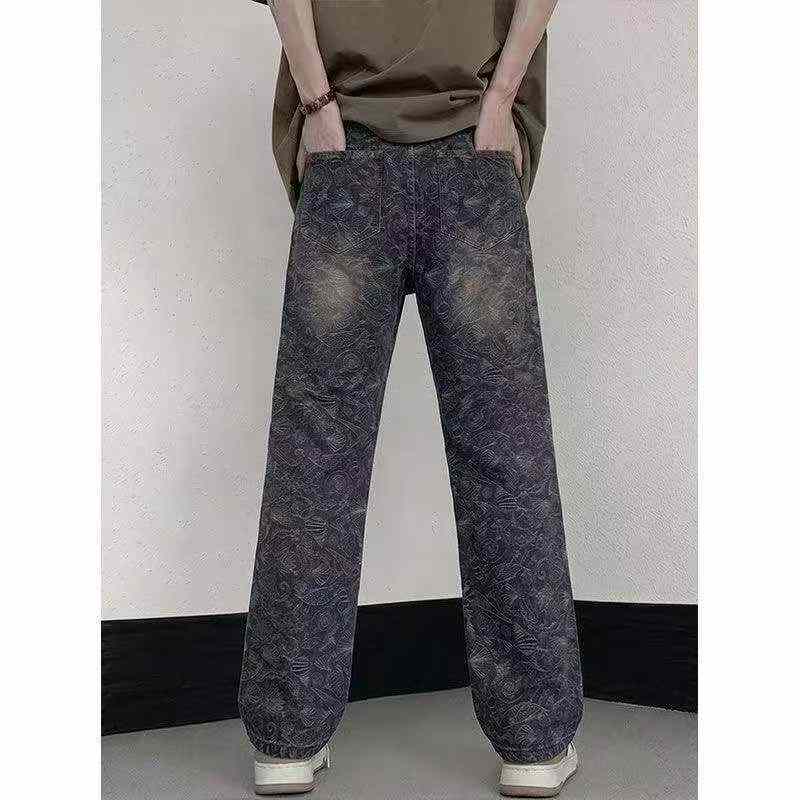 Spring Summer Brand Original Men's Loose Plus Size Flared Washed Cotton Denim Jeans, About 1110 Pcs - Image 1