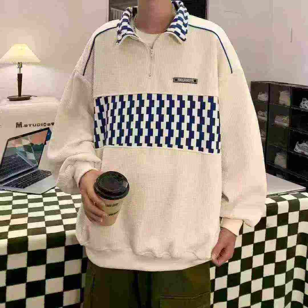 Spring Autumn New American Retro Waffle Half Zip Lapel Sweatshirt 892 Pieces - Image 1
