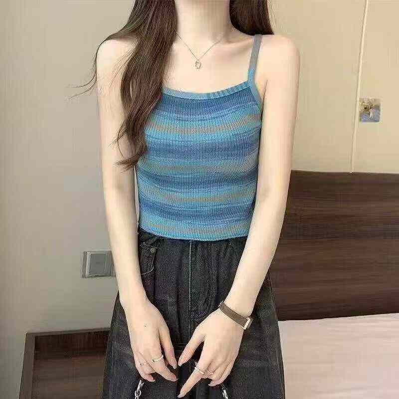 Kamisol Rajut Jalur Gradien Gaya Korea Baharu Musim Panas, 2 Gaya Pelbagai Warna, Saiz Satu, 480 Keping - Image 1