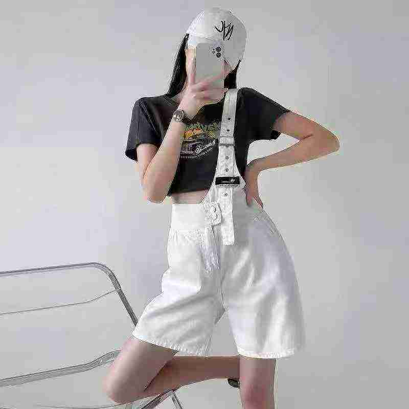 Plus Size Apricot Denim One-shoulder Overall Shorts Women Summer, 302 Pieces Total - Image 1