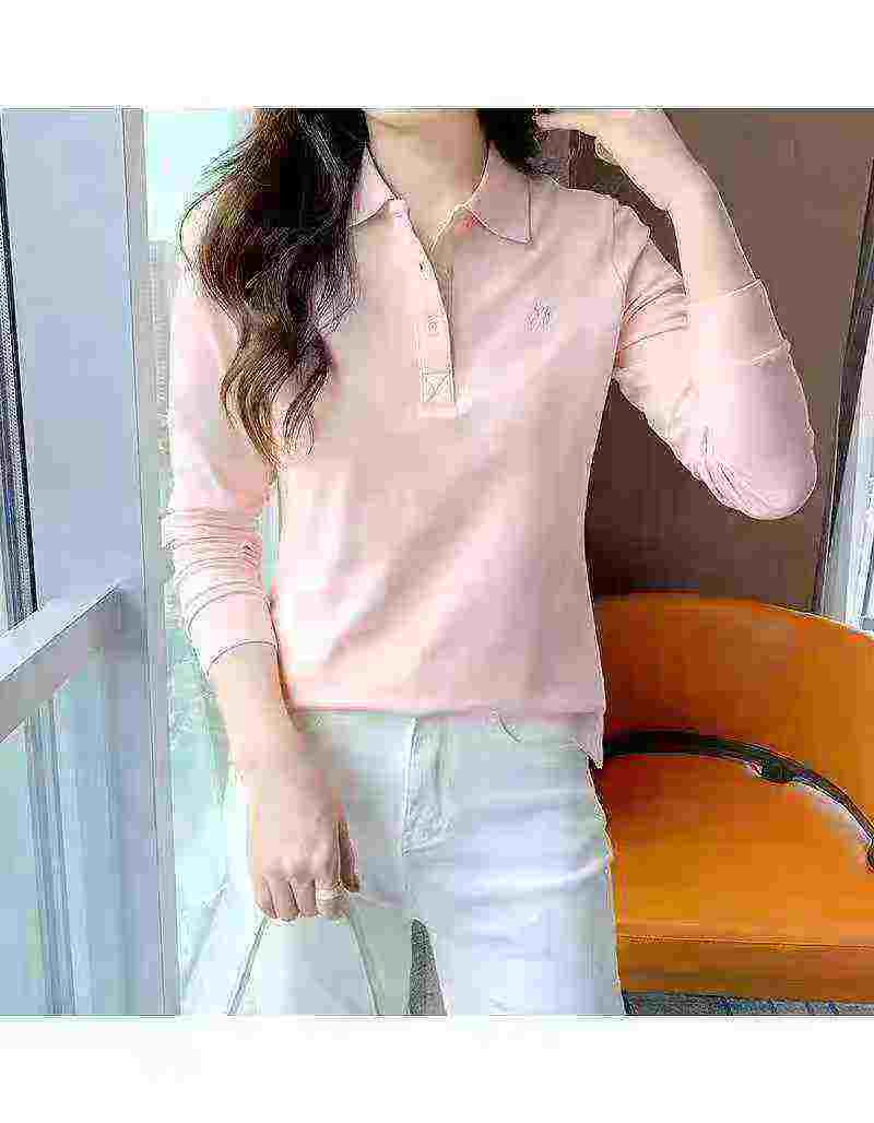 3110件优质品牌棉质女士刺绣长袖翻领Polo T恤 - Image 1