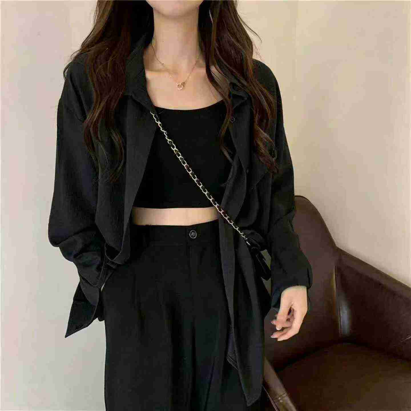 189 Pcs Solid Casual Loose Couple Long Sleeve Shirts - Image 1