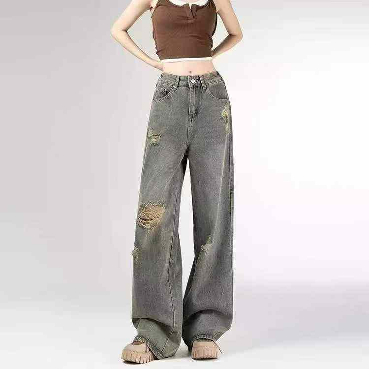 Spring Summer Vintage Ripped Wide Leg Jeans, About 120 Pieces - Image 1