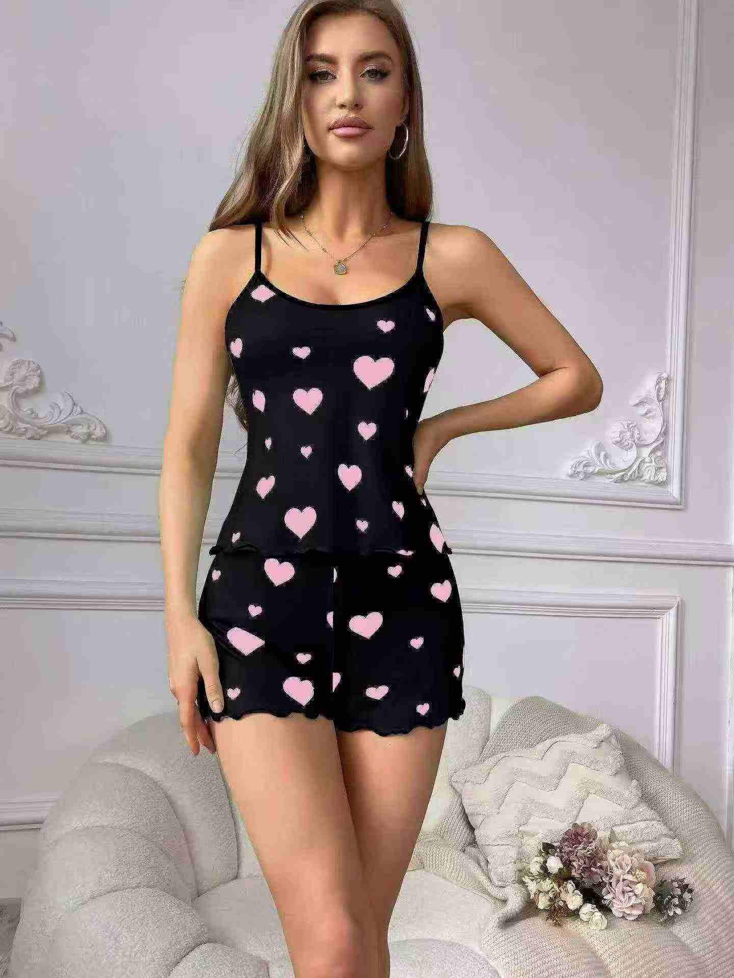 200 Sets Plus Size Women's Sling Shorts Pajama Set - Image 1