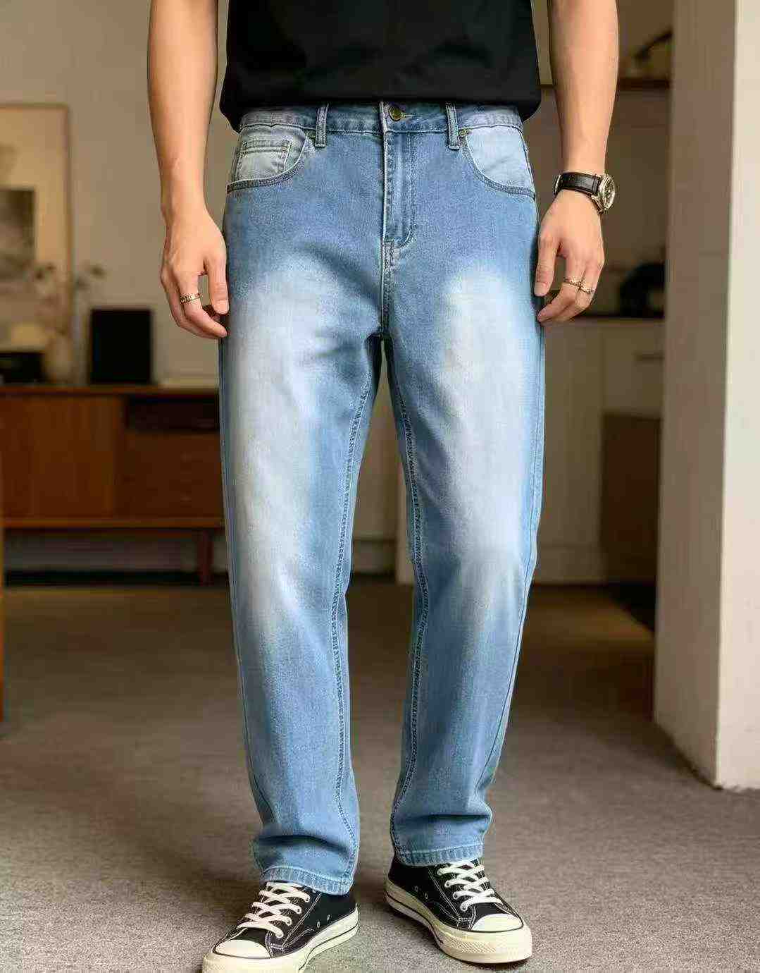 220 Pcs Men's Elastic Slim Straight Cropped Jeans, YKK Zipper, Individually Packed With Hang Tag, Size S-3XL - Image 1