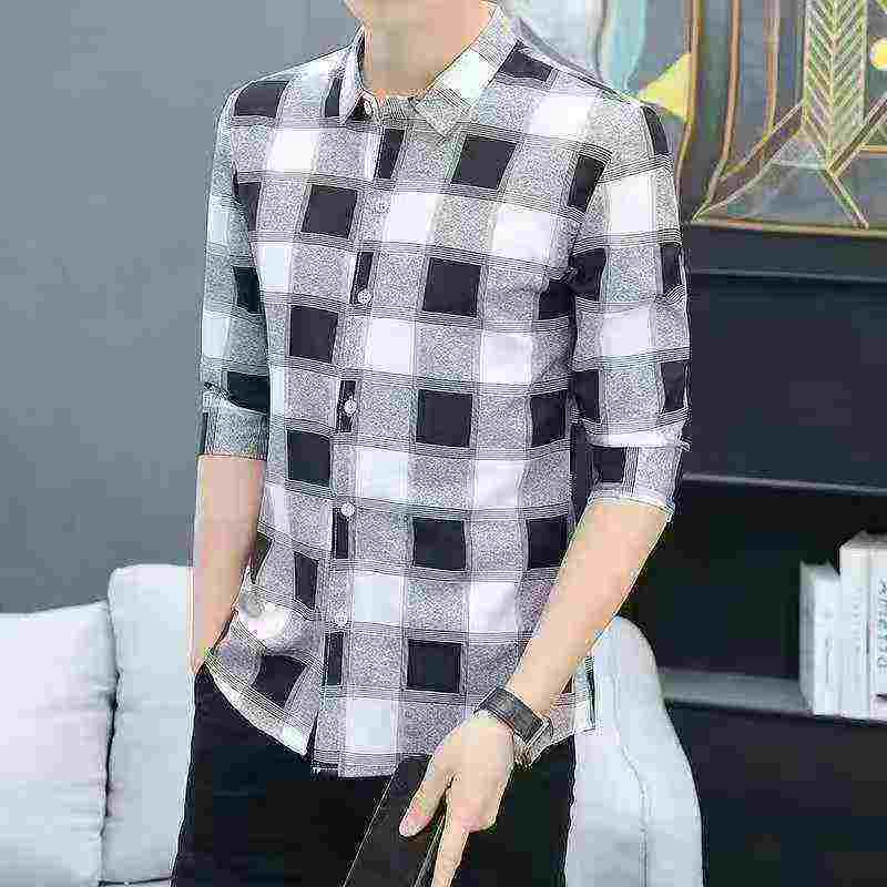Men's Plaid Long Sleeve Ice Silk Slim Shirt 550 Pieces In Stock - Image 1