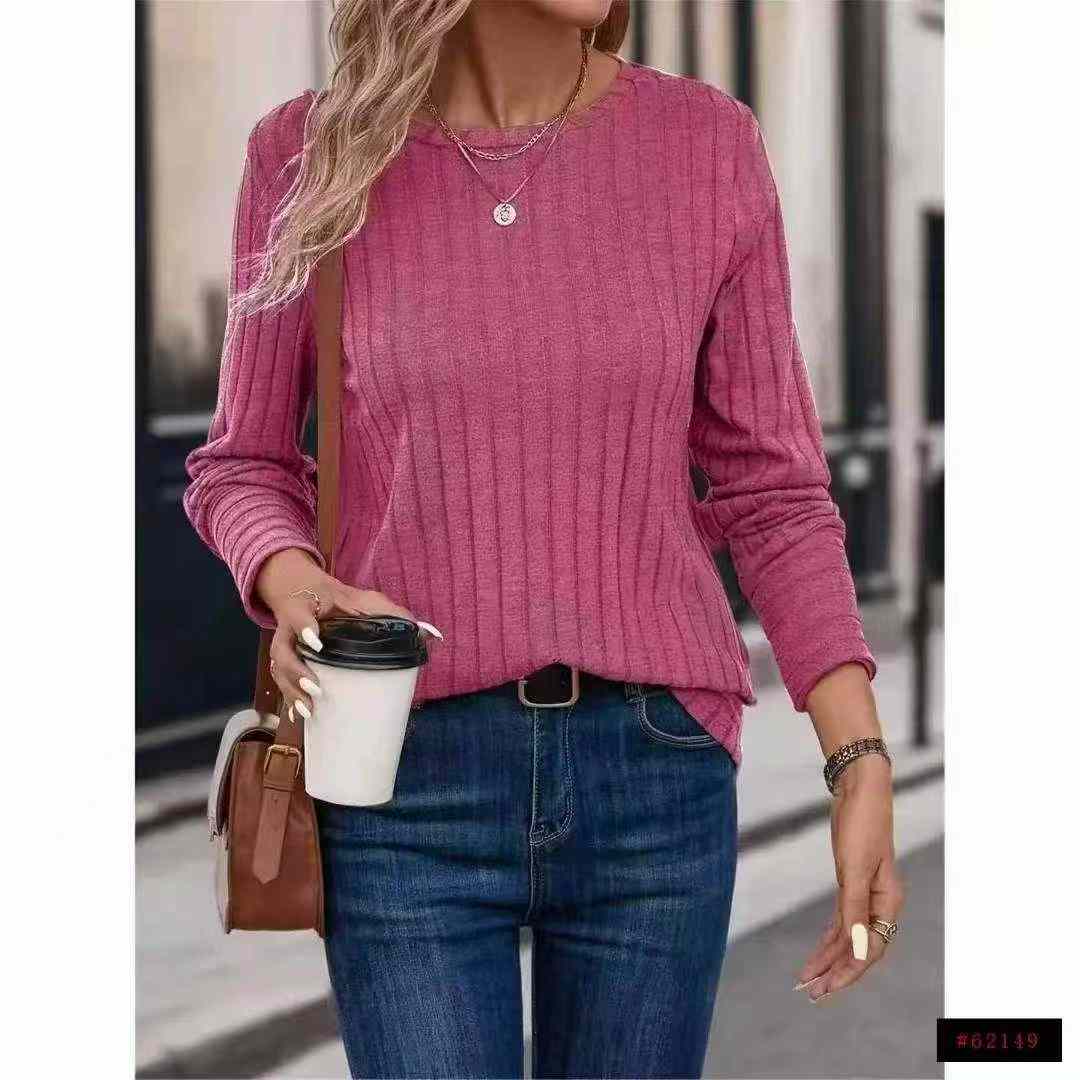 350 PCS Atasan Dasar Lengan Panjang Leher Bulat Potongan Longgar Warna Polos Gaya Eropa-Amerika untuk Musim Gugur dan Musim Dingin, Ukuran XL-6XL - Image 1