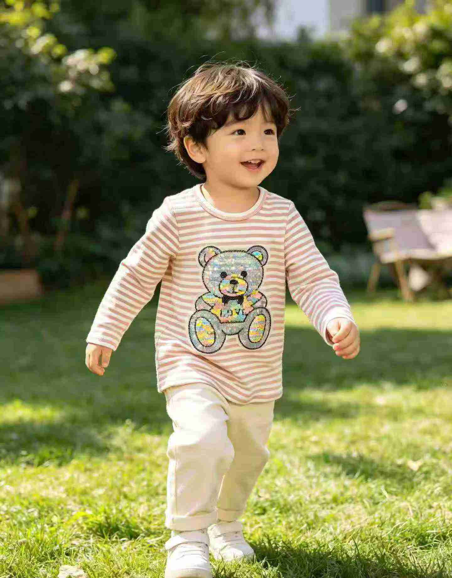 382 Piezas de Camisetas Infantiles de Manga Larga a Rayas de Estilo Coreano - Image 1