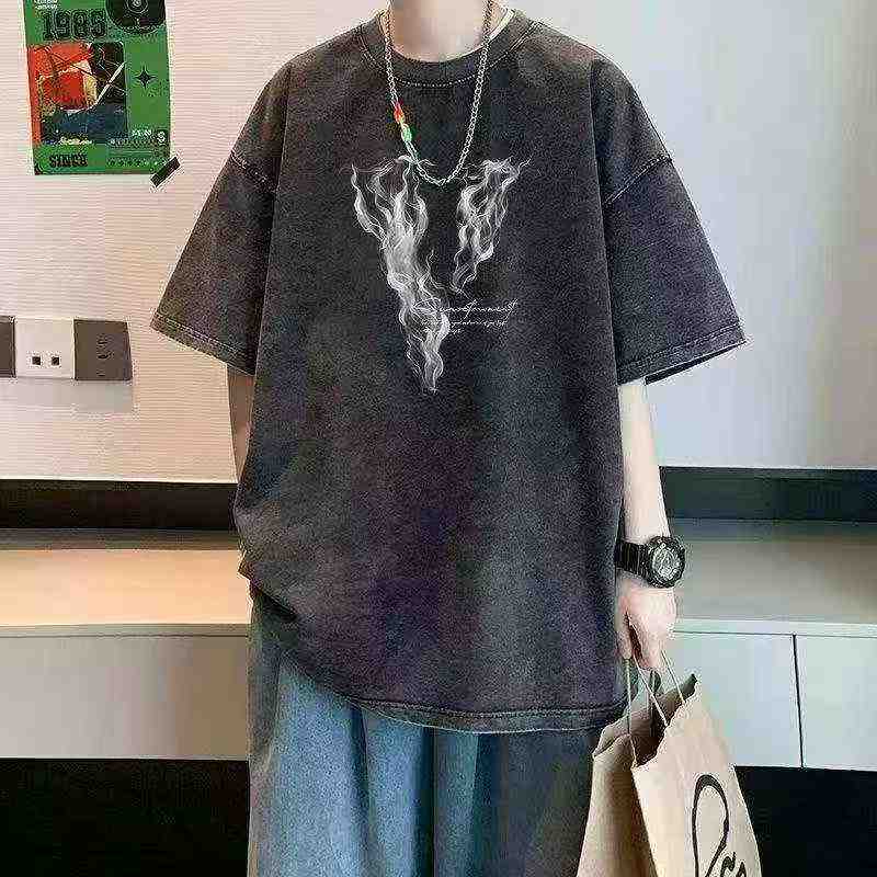T-shirts masculins vintage à manches courtes en coton noir à effet usé, un total de 4181 pièces - Image 1