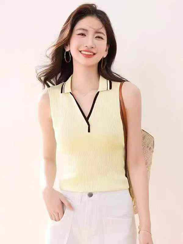 Rompi Rajut Kerah Polo Bahan Sutra Es Elastis Slim Model Retro Baru Musim Panas 171 Pcs - Image 1