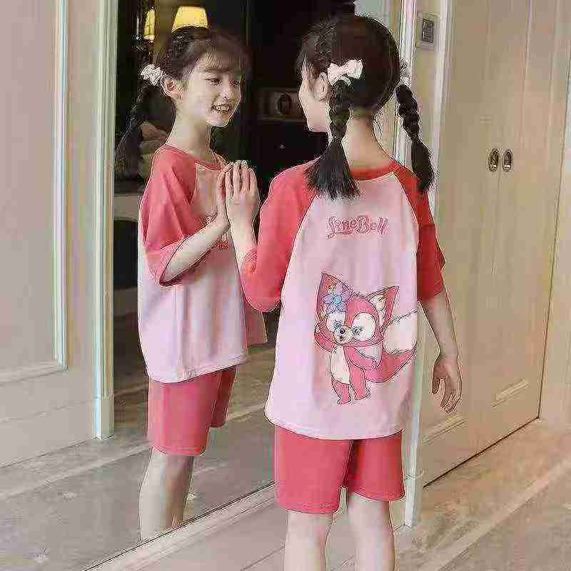 220 Bộ đồ ngủ trẻ em gái mùa hè chất liệu bông họa tiết công chúa hoạt hình - Image 1