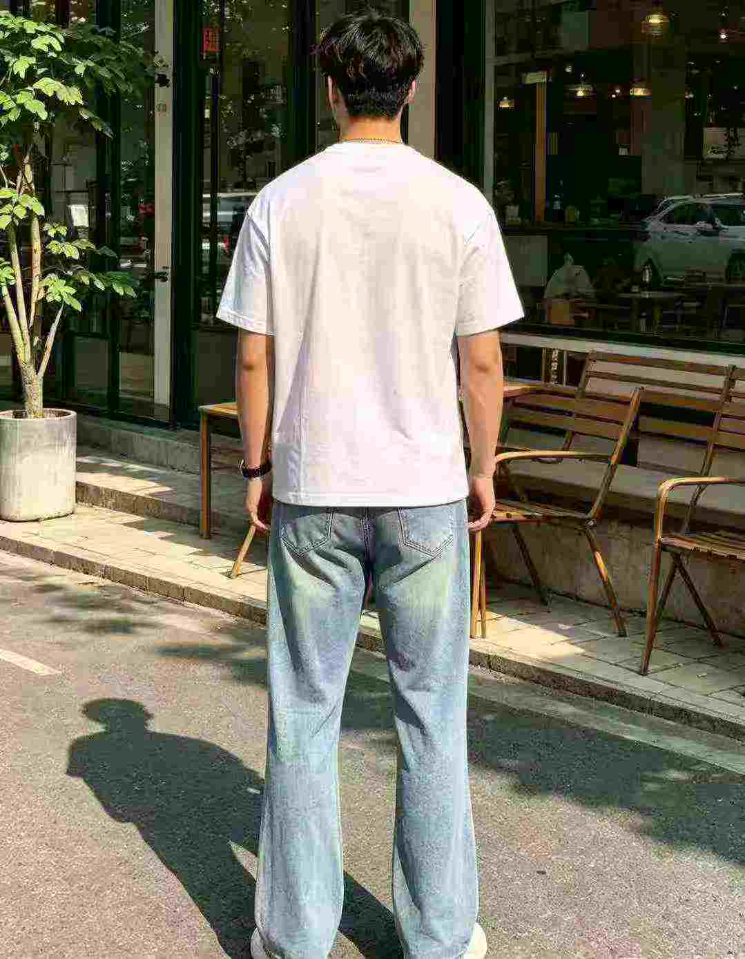 Vaqueros acampanados holgados de verano para hombre, estilo de moda de alta calle estadounidense, lavados con estampado de rayos, 225 piezas - Image 1