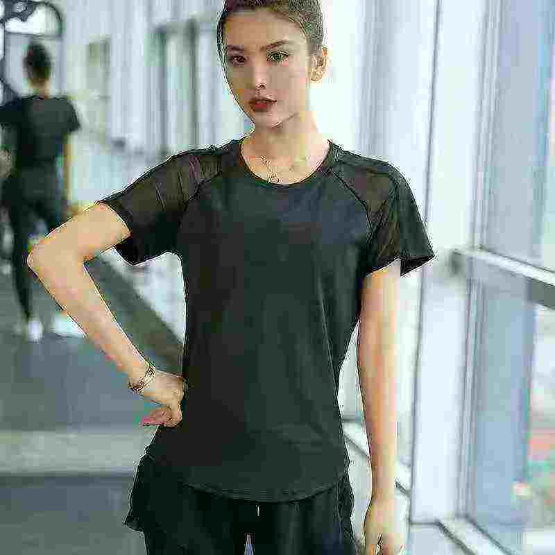 1400PCS Spliced Mesh Quick Dry Sports Yoga Short Sleeve Tops - Image 1