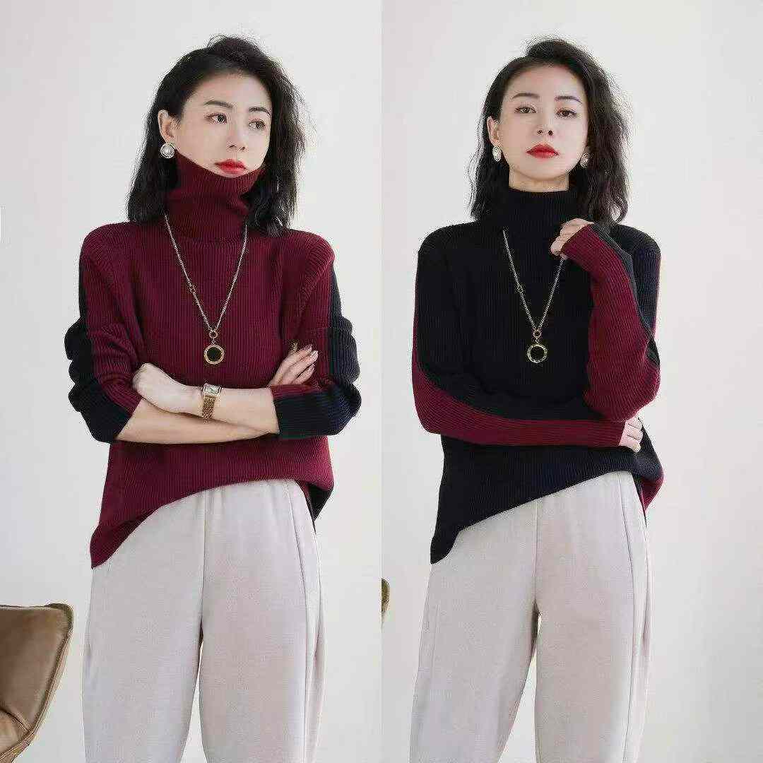 Winter Thick Color-block Reversible High-neck Pullover Sweater 575 Pcs - Image 1