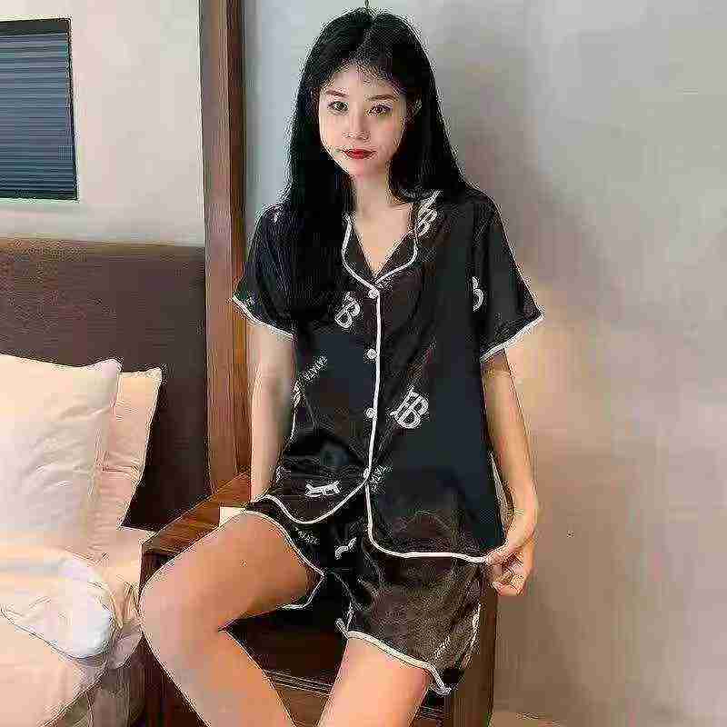 3000 Sets Women's Summer New Faux Silk Short Sleeve Shorts Casual Sleepwear Set - Image 1