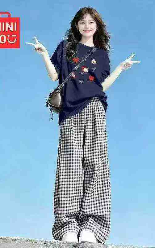 New Summer Women's Black White Plaid High Waist Straight Casual Pants, 476 Pcs Sizes M to XL - Image 1