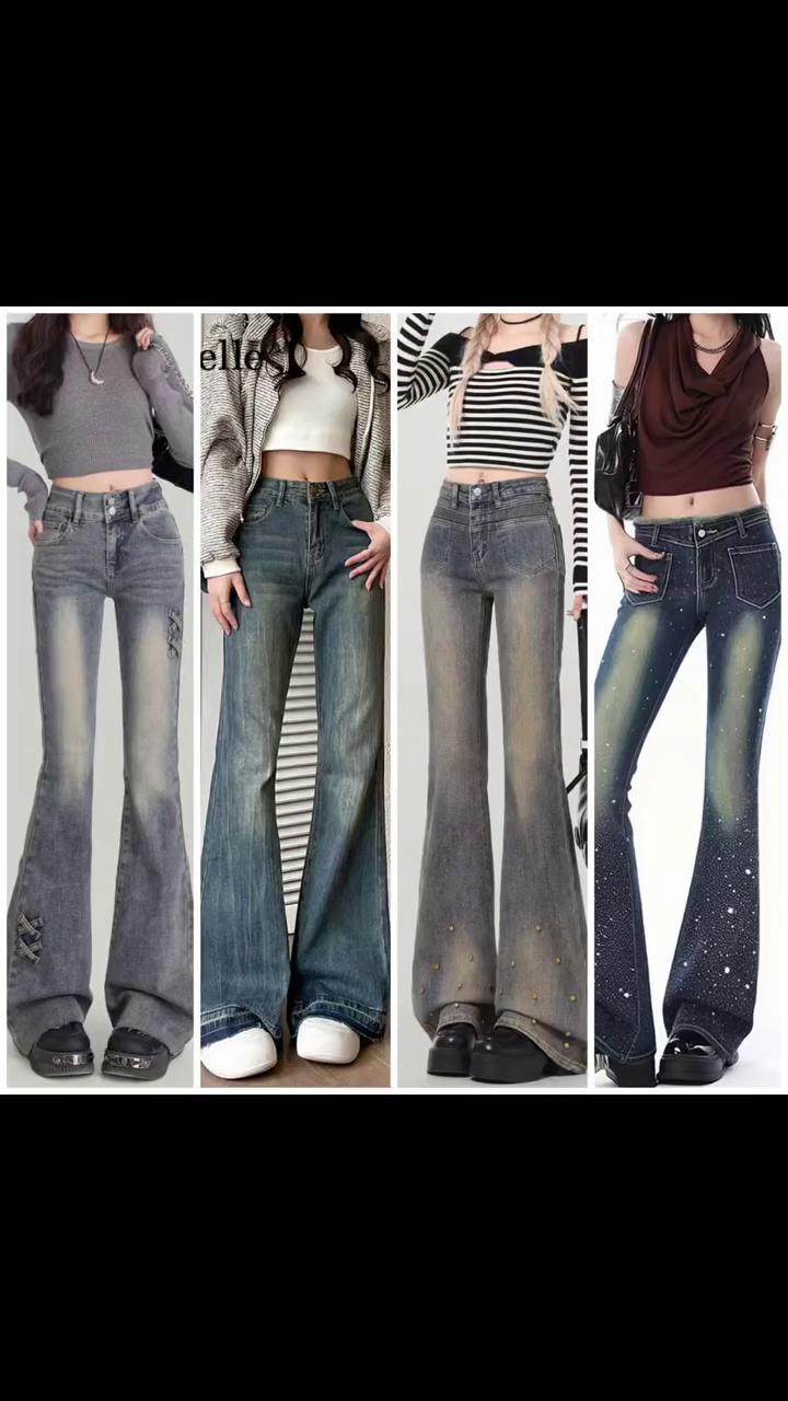 Takriban Vipande 180 vya Jeans za Wanawake zenye miguu inayopanuka kuelekea chini, zilizotengenezwa kwa pamba iliyooshwa kwa mtindo wa vintage, mauzo ya jumla ya kufuta hifadhi ya bidhaa - Image 2