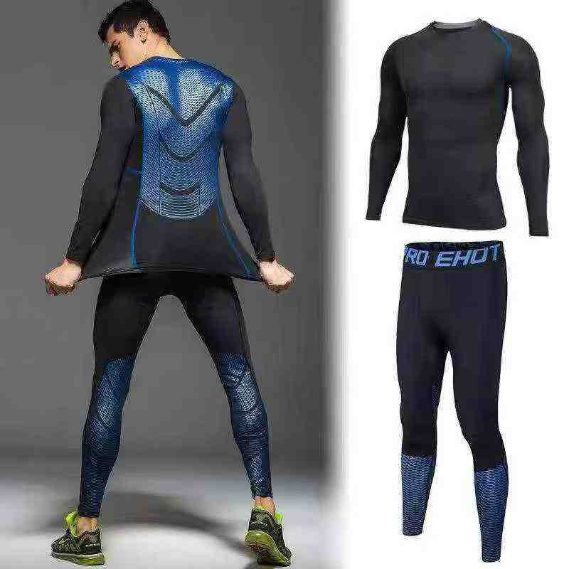 310 Sets Men's Stretch Quick Dry Sports Fitness Long Sleeve Top Pants Set - Image 1