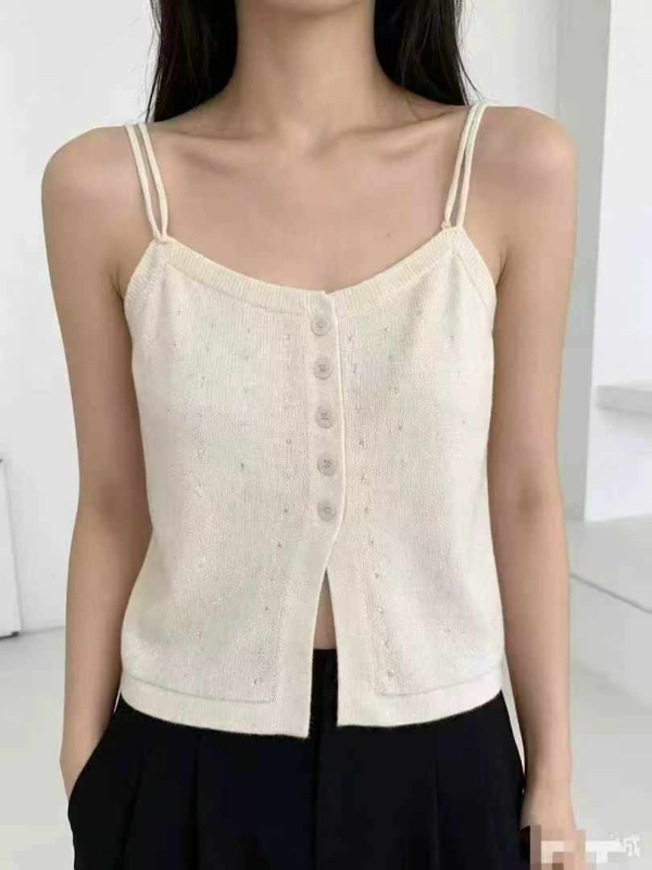 Around 500 Pcs Korean Style Hollow Out Knit Cami Tank Top Women 2026 Spring Summer Solid Top - Image 1
