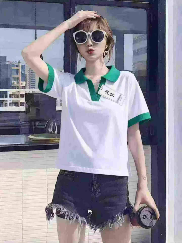 562 Buah Kaos Polo Wanita Lengan Pendek Leher V Bahan Katun Ukuran M-2XL - Image 1