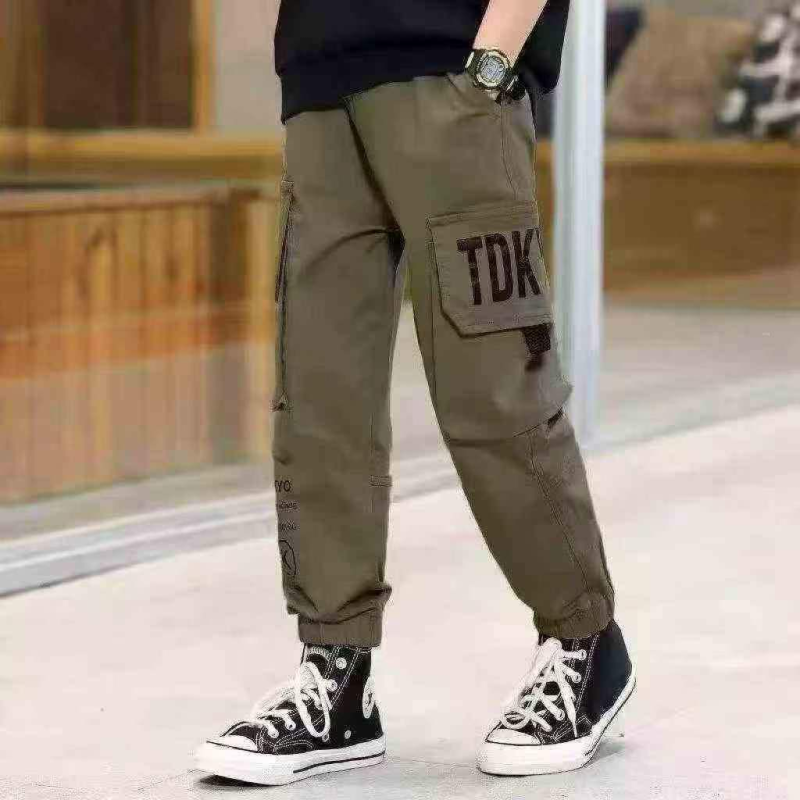 1092 Adet Orta ve Büyük Erkek Çocukları Pamuklu Gündelik Kargo Jogger Pantolon, Beden 110-170 - Image 1