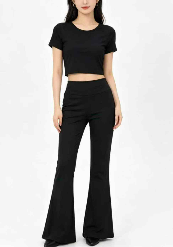102 Sets Korean Style Women Slim Fit Pilates Sports Short Sleeve Flared Pants Set XL - Image 1
