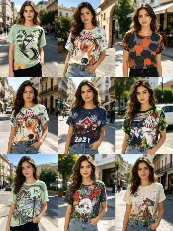 2026 New European American Style Women's 3D Printed Short Sleeve Loose Plus Size T-shirt 8263 Pieces - Image 1