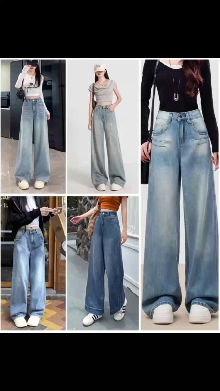 About 1500 Pcs Women's Viral Straight Wide Leg Jeans Stock Wholesale - Image 1