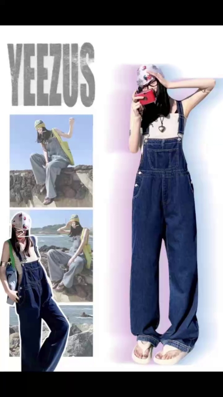 Overall Denim Kapas Dicuci Gaya Vintaj Wanita Musim Panas, Kira-kira 350 Keping - Image 1