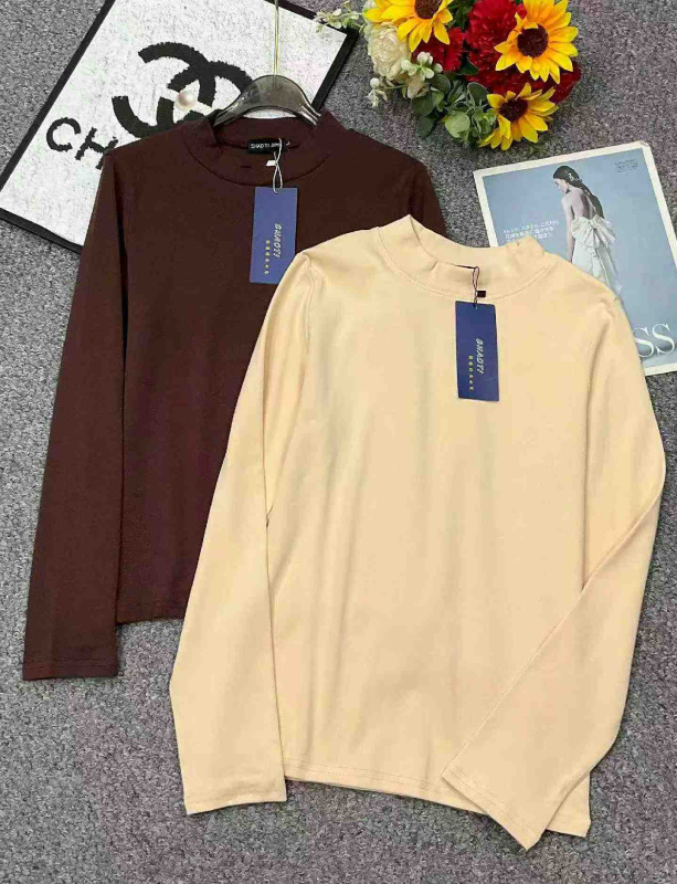 Autumn Winter Plain Loose 95 Cotton Spandex Long Sleeve Base Top, S-2XL, About 400 Pieces - Image 1
