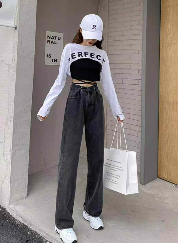 Celana Jeans Wanita Kaki Lebar Pinggang Tinggi Retro Musim Semi Musim Panas, Stok Grosir 5090 Potong - Image 1