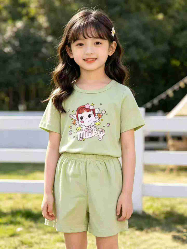 1088 Conjuntos de Verão Infantil de Algodão Estampado, Conjunto de 2 Peças (T-shirt de Manga Curta e Calções), Tamanhos M-L - Image 1