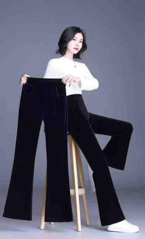 2064 Peças Calças Longas Casuais Plus Size Flare de Veludo com Forro de Fleece para Mulheres - Image 1