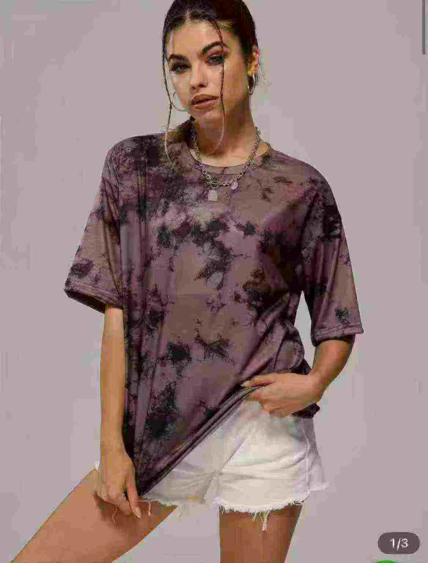 Ulguji tie-dye tomchi bosma paxtali qisqa yengli katta o'lchamli kundalik futbolkalar, 1200 dona - Image 1