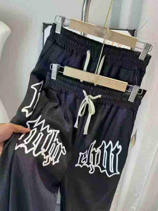 3651 Piezas Pantalones Casuales Rectos Negros de Verano de Tejido Waffle para Hombres - Image 1
