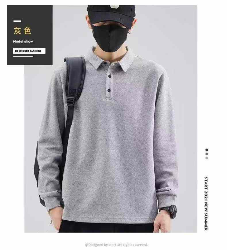 New Spring Autumn Men's Business Casual Solid Long Sleeve Polo Shirts, 5pcs Per Pack, Multi-color, Size M-4XL, Total 2008pcs - Image 1