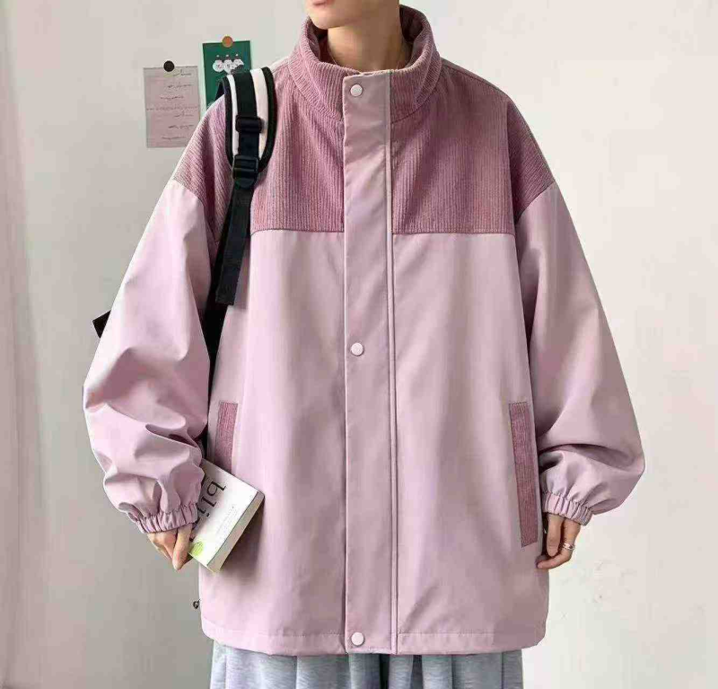 Jaket Kasual Pria Modis Longgar Kerah Tegak Sambungan Blok Warna, Total 3187 Potong - Image 1