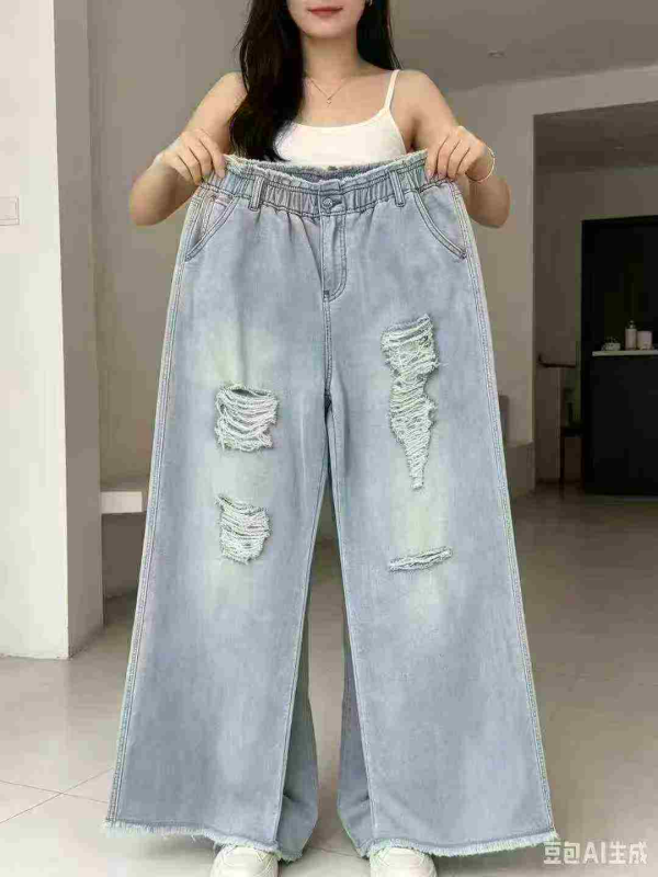 About 350 Pcs Casual Ripped Straight Jeans Size S-2XL - Image 1