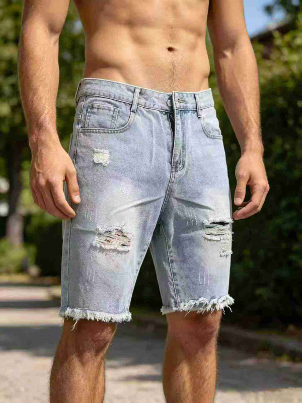 About 800 Pcs Men's Ripped Trendy Loose Retro American Plus Size Casual Shorts - Image 1