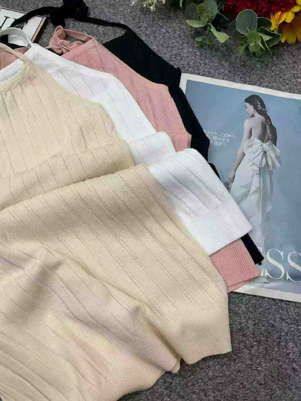 مدل جدید تابستانی کامیزول بافتنی ابریشم یخی هالتر رنگ یکدست با فیت چسبان، عمده فروشی موجودی ۳۳۵ عدد - Image 1