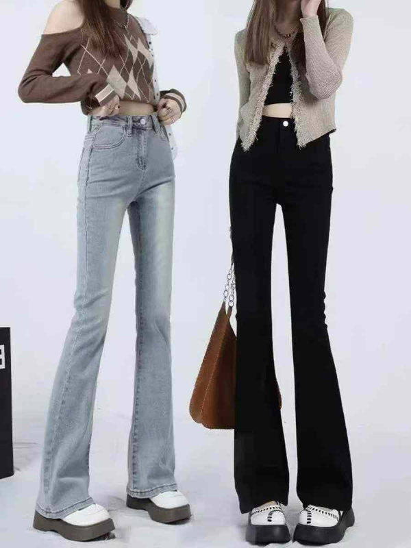 New Spring Summer High Stretch Washed Cotton Flared Denim Jeans M-2XL, About 910 Pieces - Image 1