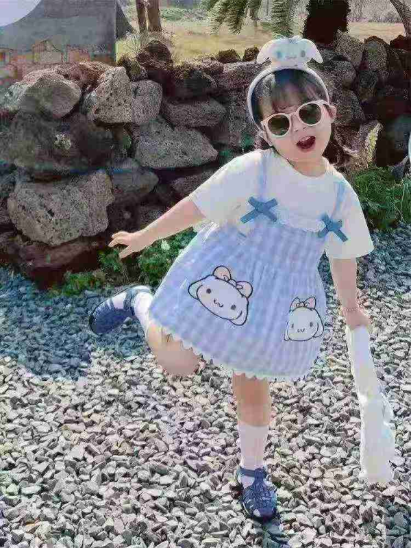 Summer Baby Girl Cartoon Plaid Fake Two-piece Sling Dress, About 1500 Pcs - Image 1