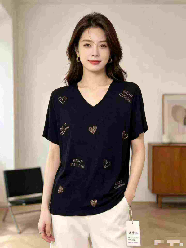 About 350 Pcs Jinzuan Xinyu V-neck Short Sleeve T-shirts, High Elastic, Sizes S-2XL, Individual Packaging - Image 1