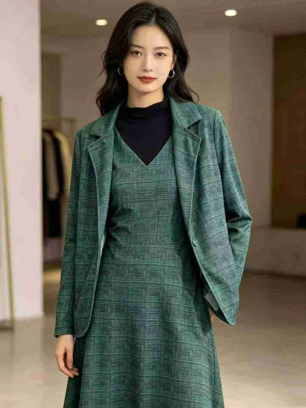 150 PCS Casual Colorblock Spliced Coat Dress - Image 1