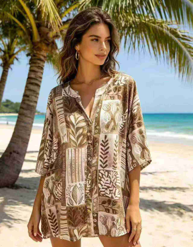 Wholesale Stock 850pcs Stand Collar Vintage Print Plus Size Casual Shirts - Image 1