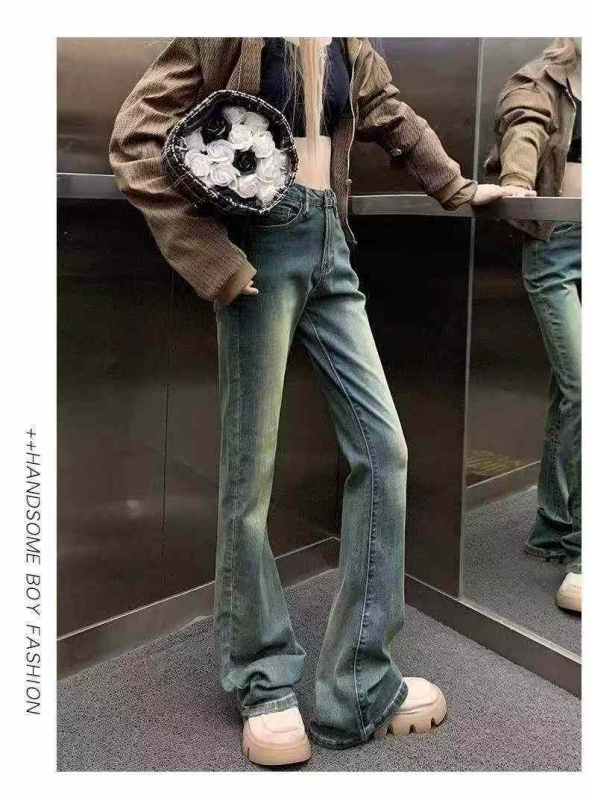 New Spring Autumn High Stretch Retro Washed Cotton Flared Jeans, About 700 Pieces - Image 1