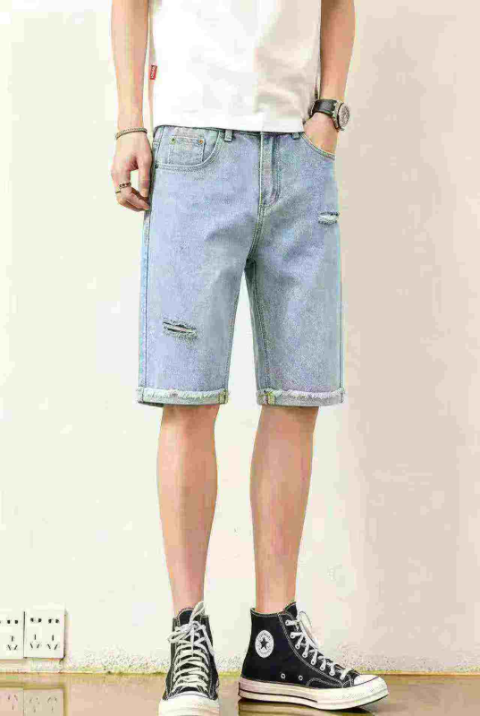 1060 Buah Celana Pendek 5 Poin Jeans Sobek Pria Gaya Jalanan Musim Panas - Image 1