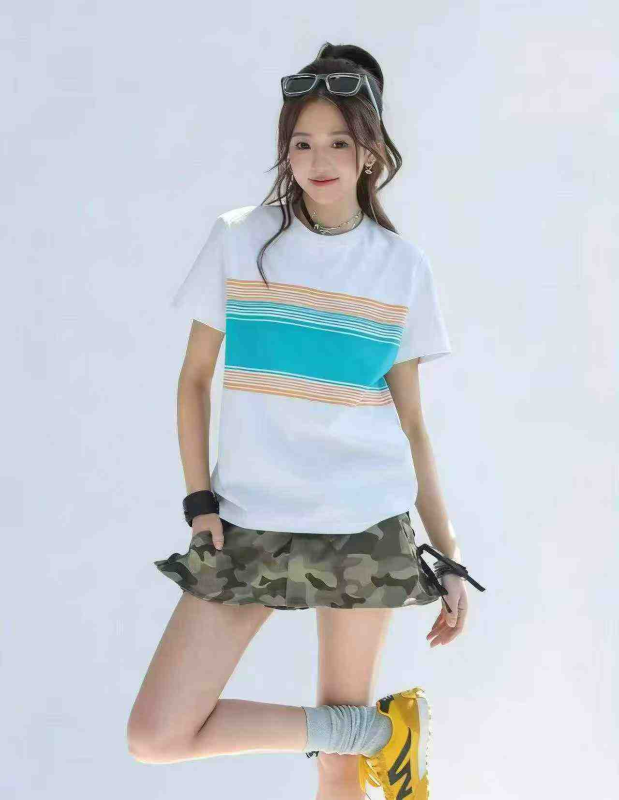 256 Pcs Simple Stripe Colorblock Casual Cotton Short Sleeve T-shirts - Image 1
