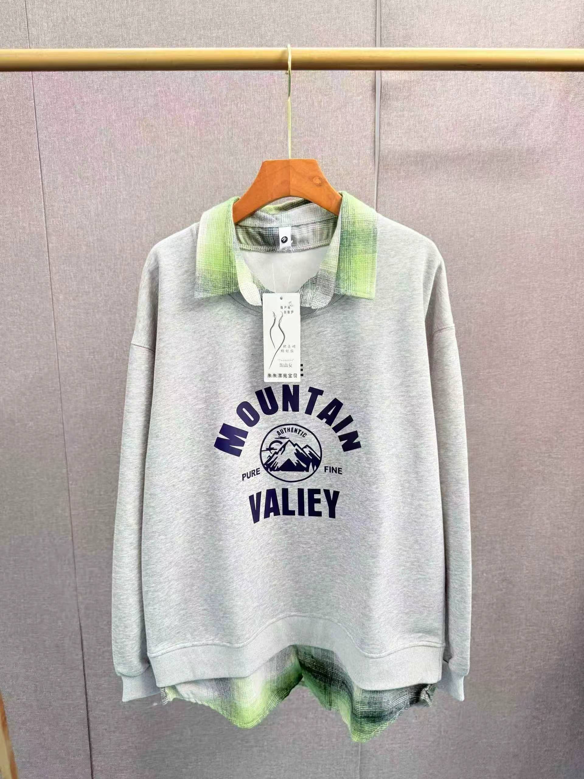 Plaid Patchwork Fake Two-piece New Loose Sweatshirt for Teen Girls, Spring Autumn, S-3XL, About 800 Pieces - Image 4