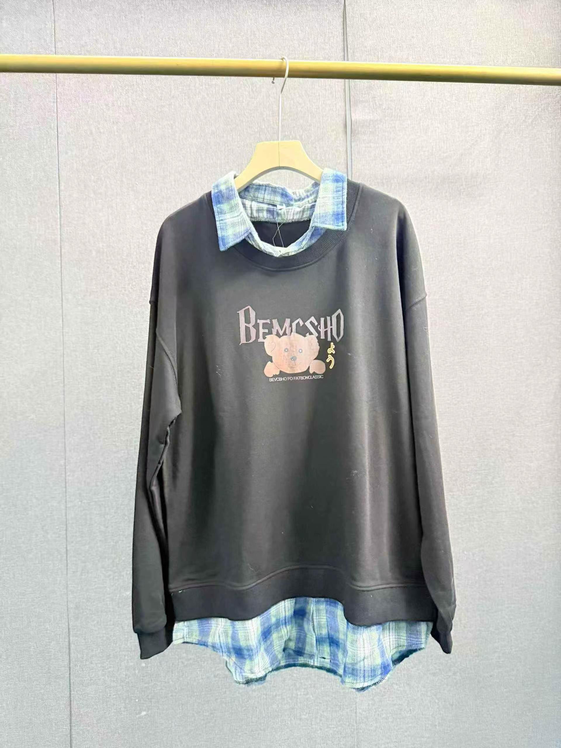 Plaid Patchwork Fake Two-piece New Loose Sweatshirt for Teen Girls, Spring Autumn, S-3XL, About 800 Pieces - Image 5